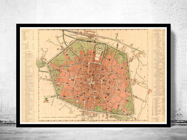 Old Map of Bologna 1890 Antique Vintage Italy  | Vintage Poster Wall Art Print |