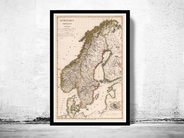 Old Map of  Sweden 1824  | Vintage Poster Wall Art Print |