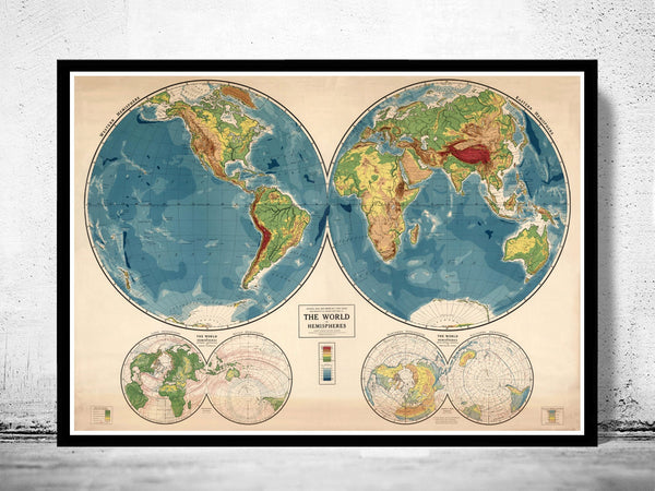 Vintage World Map 1917 Mercator projection  | Vintage Poster Wall Art Print | Vintage World Map