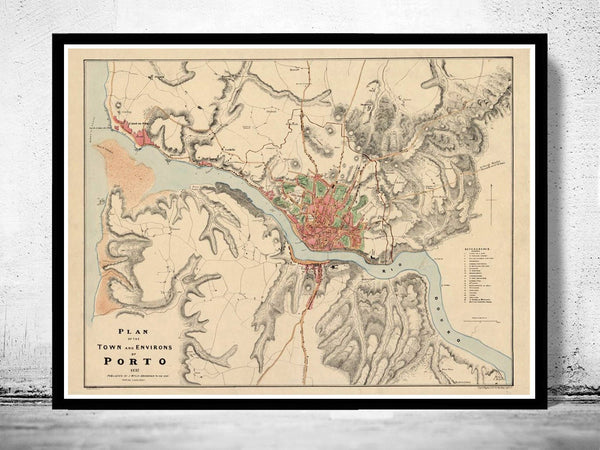 Old Map Oporto Porto  Portugal 1832  | Vintage Poster Wall Art Print |