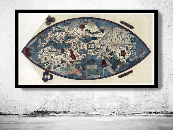 Old Genoese World map Earth Atlas 1457 | Vintage Poster Wall Art Print | Vintage World Map