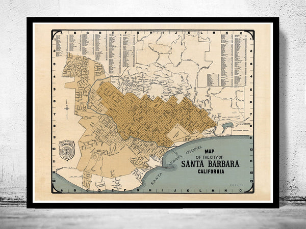 Old map Santa Barbara California 1920  | Vintage Poster Wall Art Print |