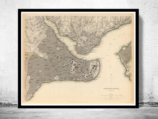 Old Map of Istanbul Constantinople, Turkey 1840 Vintage map  | Vintage Poster Wall Art Print |