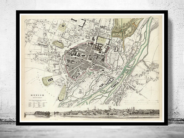 Old Map of Munich Munchen Germany 1832 Vintage Map | Vintage Poster Wall Art Print |