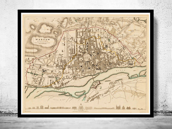 Old Map of Warsaw 1831 Poland Vintage Map  | Vintage Poster Wall Art Print |