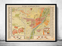 Old Map of Munich Munchen Germany 1890 Vintage Map  | Vintage Poster Wall Art Print |