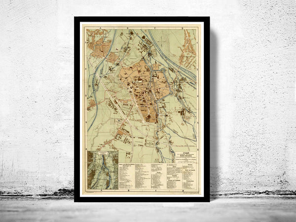 Old Map of Augsburg, Bavaria Germany 1888  | Vintage Poster Wall Art Print |