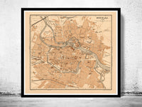 Old Map of Wroclaw Breslau Poland 1895 Vintage Map  | Vintage Poster Wall Art Print |