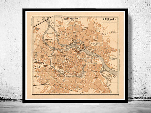 Old Map of Wroclaw Breslau Poland 1895 Vintage Map  | Vintage Poster Wall Art Print |