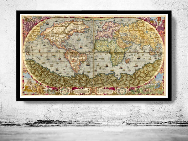 Old World Map 1593 New Discoveries Vintage World Map  | Vintage Poster Wall Art Print | Vintage World Map