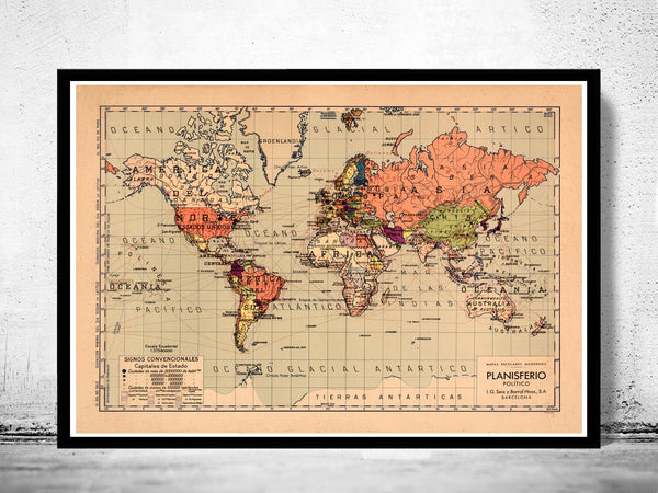 Old World Map Atlas Vintage World Map Mercator projection  | Vintage Poster Wall Art Print | Vintage World Map