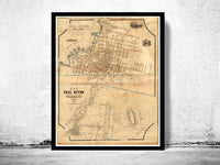 Old Map of Fall River 1850 Massachusetts  | Vintage Poster Wall Art Print |