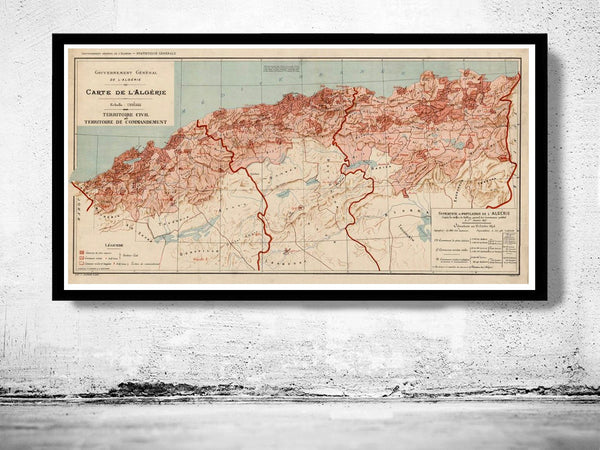 Old Map of Algeria Algerie 1870 Vintage map  | Vintage Poster Wall Art Print |