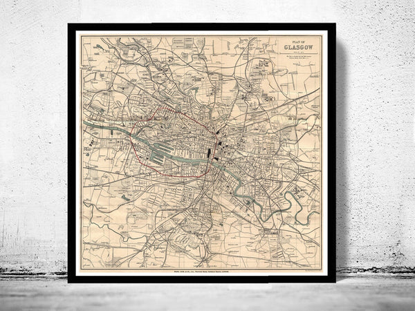 Old Map of Glasgow, Scotland 1910  | Vintage Poster Wall Art Print |