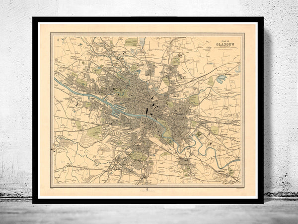 Old Map of Glasgow, Scotland 1912  | Vintage Poster Wall Art Print |