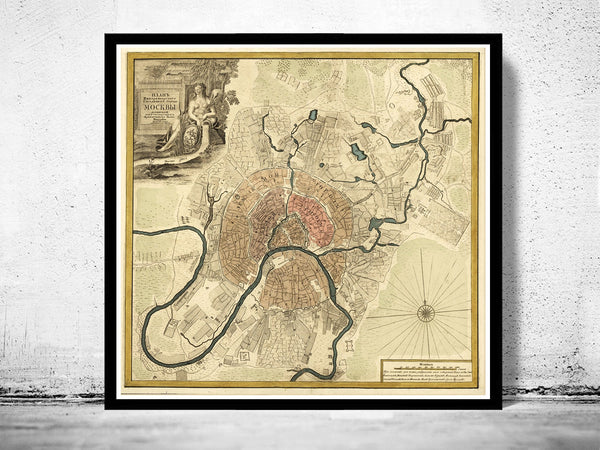 Old Map of Moscow Russia 1745 Vintage Map  | Vintage Poster Wall Art Print |