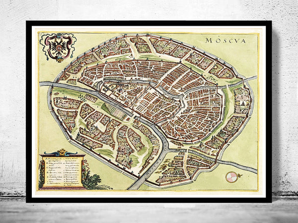 Old Map of  Moscow City Russia 1638  | Vintage Poster Wall Art Print |