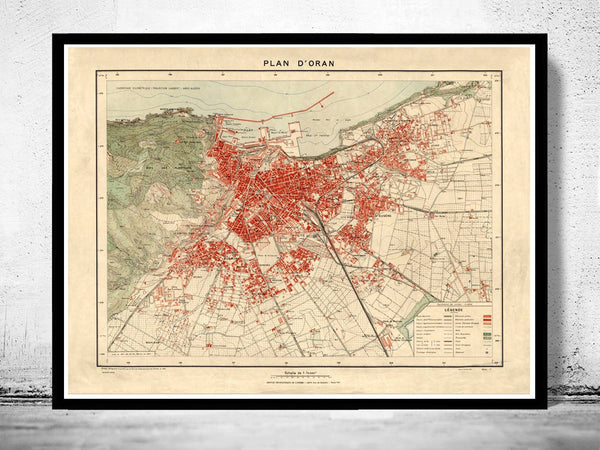 Old Map of Oran Algeria 1928 Vintage map  | Vintage Poster Wall Art Print |