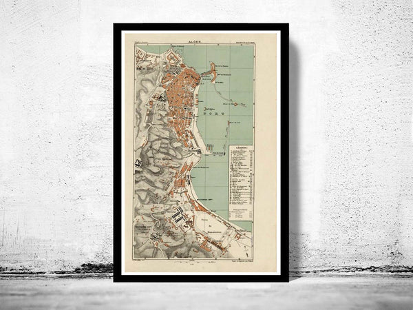 Vintage Map of Algiers Alger 1888 Vintage map  | Vintage Poster Wall Art Print |