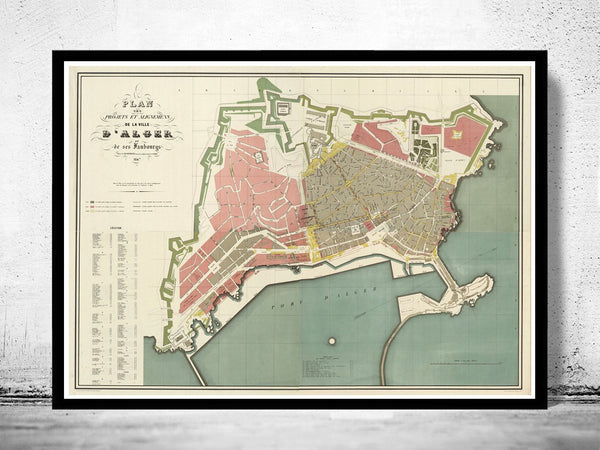 Old Map of Algiers Alger 1847 Vintage map  | Vintage Poster Wall Art Print |