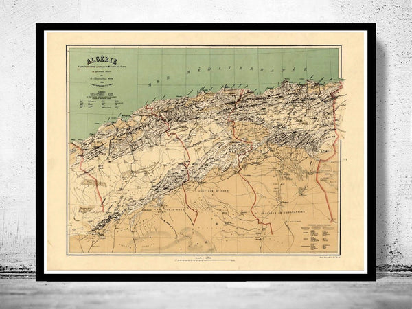 Old Map of Algeria Algerie 1884 Vintage map  | Vintage Poster Wall Art Print |