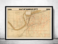 Vintage map of Kansas City, Missouri, 1886  | Vintage Poster Wall Art Print |