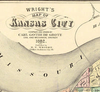 Old map of Kansas City Missouri 1882 Vintage Map  | Vintage Poster Wall Art Print |