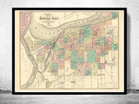 Old map of Kansas City Missouri 1882 Vintage Map  | Vintage Poster Wall Art Print |