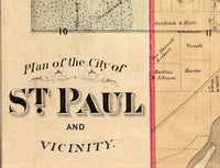 Old map of Saint Paul Minnesota 1874  | Vintage Poster Wall Art Print |