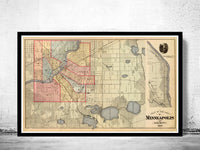 Old map of Minneapolis 1871 Vintage Map | Vintage Poster Wall Art Print |