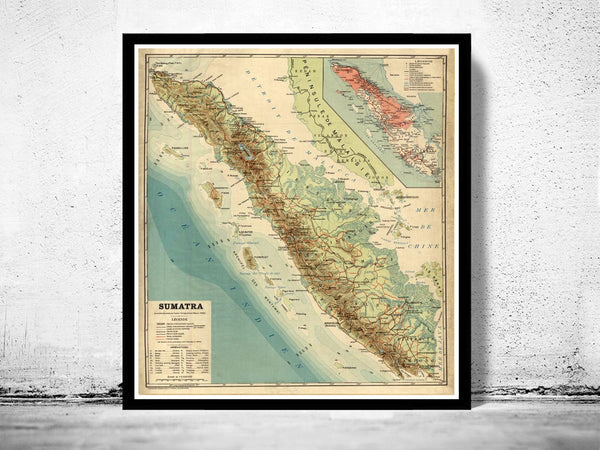 Old Map of Sumatra Island Indonesia 1922 Vintage Map | Vintage Poster Wall Art Print |