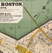 Old Map of Boston 1872 Massachusetts  | Vintage Poster Wall Art Print |