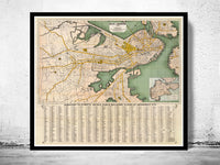 Old Map of Boston 1872 Massachusetts  | Vintage Poster Wall Art Print |