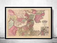 Old Map of Boston 1871 Massachusetts  | Vintage Poster Wall Art Print |