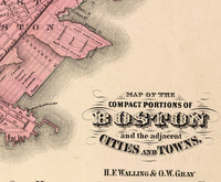 Old Map of Boston 1871 Massachusetts  | Vintage Poster Wall Art Print |