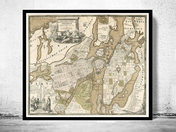 Old Map of Stockholm, Sweden 1720  | Vintage Poster Wall Art Print |