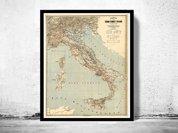 Old Map of Italy 1891 italia  | Vintage Poster Wall Art Print |