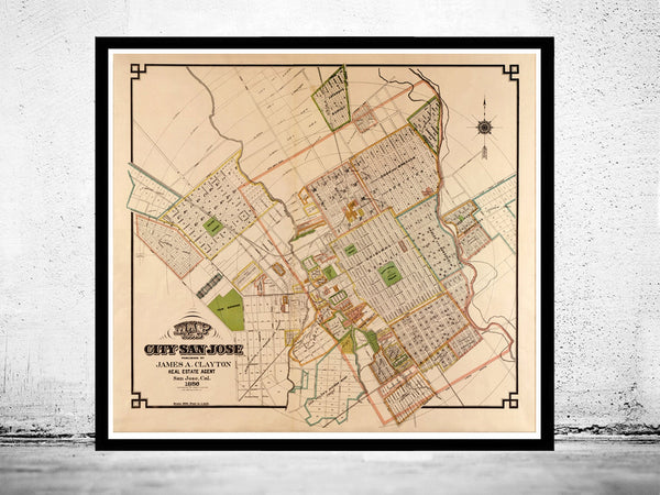 Vintage Map of San Jose California 1886 Vintage Map | Vintage Poster Wall Art Print |