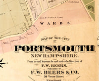 Vintage map of Portsmouth New Hampshire 1876  | Vintage Poster Wall Art Print |