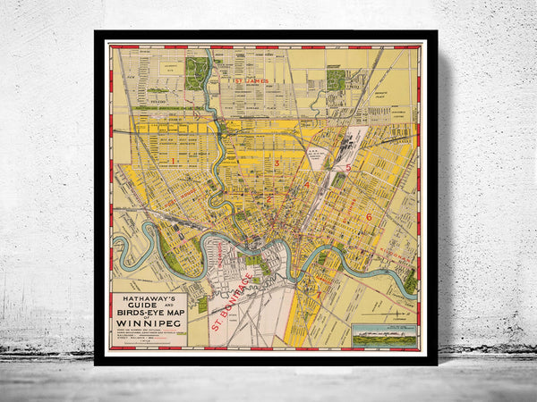 Old Map of Winnipeg Manitoba Canada 1927 Vintage Map | Vintage Poster Wall Art Print |