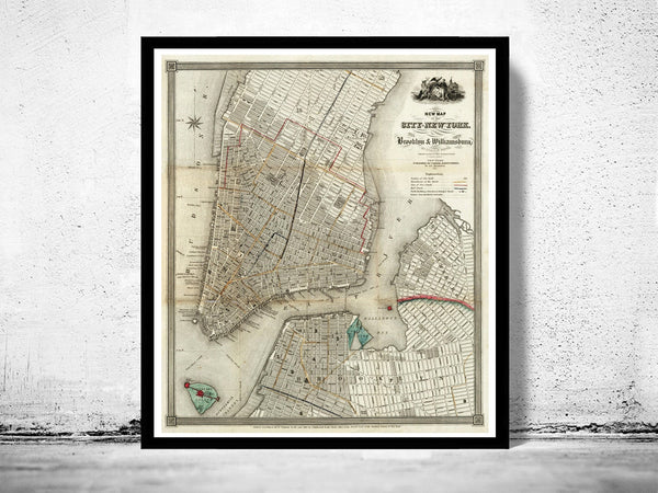 Old Map of New York an Brooklyn 1840 Manhattan Vintage Map  | Vintage Poster Wall Art Print |