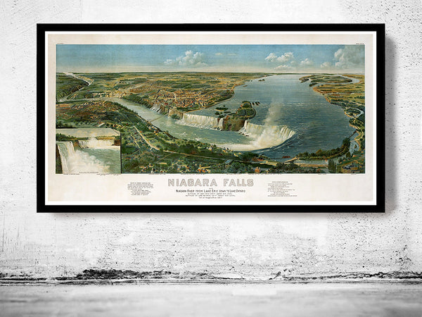 Panoramic View of Niagara Falls, Lake Erie Lake Ontario , Aerial view  United States 1891  | Vintage Poster Wall Art Print |