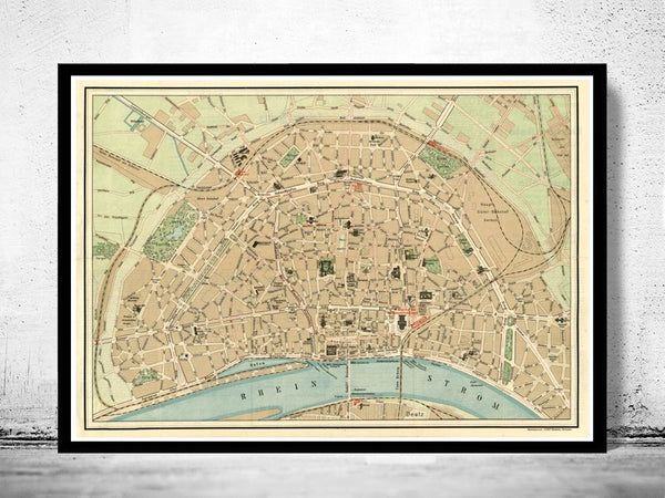 Old Map of Koln Cologne, Germany 1910  | Vintage Poster Wall Art Print |