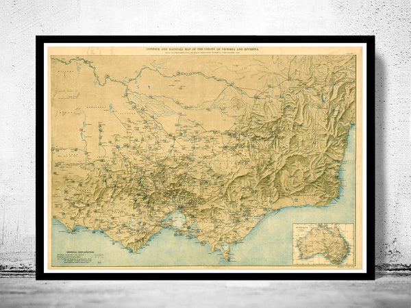 Old Map of Victoria Australia Oceania 1896  | Vintage Poster Wall Art Print |