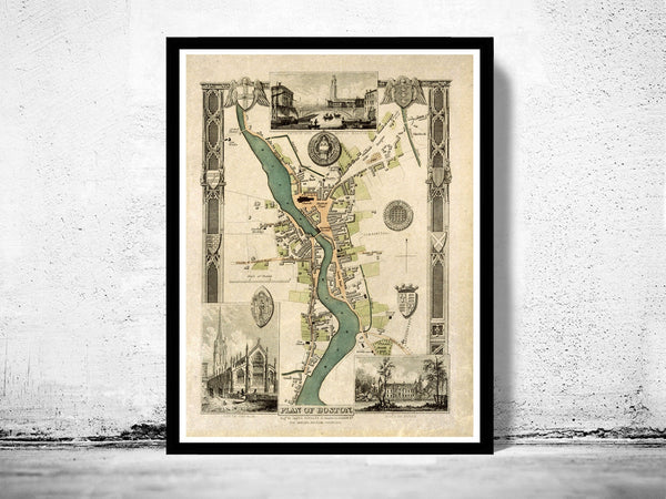 Old Map of Boston 1837 England United Kingdom Vintage Map | Vintage Poster Wall Art Print |