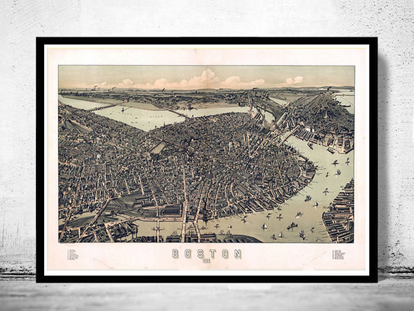 Old Map of Boston 1899 Panoramic View Massachusetts | Vintage Poster Wall Art Print |