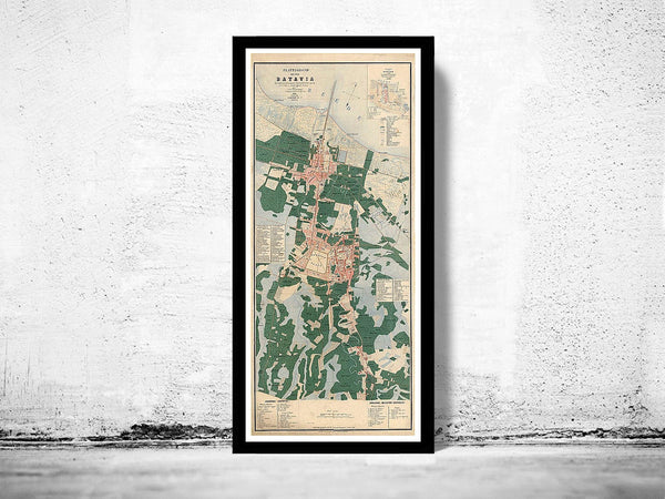 Old Map of Jakarta Batavia Indonesia 1866  | Vintage Poster Wall Art Print |