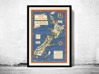 Vintage Map of New Zealand  | Vintage Poster Wall Art Print |