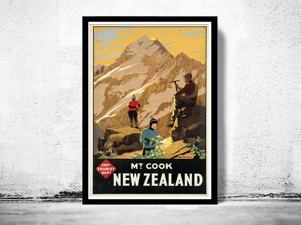 Vintage Poster of New Zealand Mt Cook Tourism poster travel  | Vintage Poster Wall Art Print |