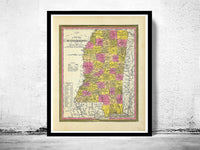 Old Map Mississippi 1846 United States of America  | Vintage Poster Wall Art Print |